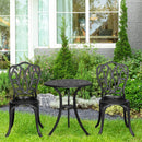 Set 3 Pezzi da Giardino con 2 Sedie e Tavolino in Vetro con Foro per Ombrellone in Alluminio Nero      