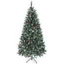 Albero di Natale Alto 180 cm  con 620 Rami Pigne e Bacche Rosse con Base in Metallo Verde      