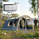Tenda Campeggio a Tunnel per 2-4 Persone 540x320x210 cm con 2 Stanze Impermeabile 3000mm Blu Navy      