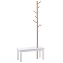 Panca con Appendiabiti in Bambù Bianco e Legno 80x30x180 cm 