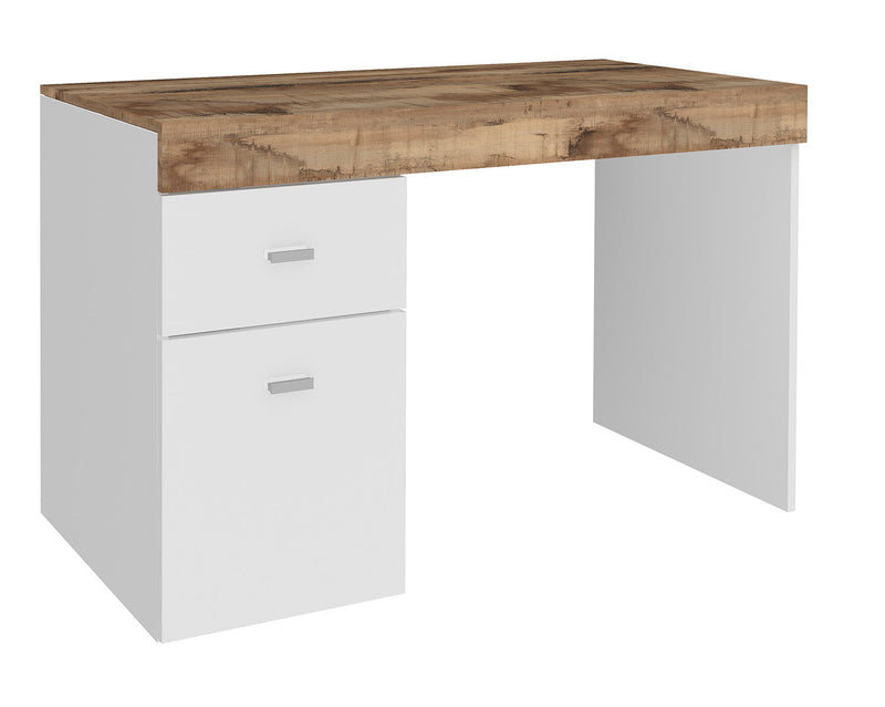 Scrivania 1 Anta 1 Cassetto 100x60x75 cm Sliding Bianco Lucido e Acero Pereira