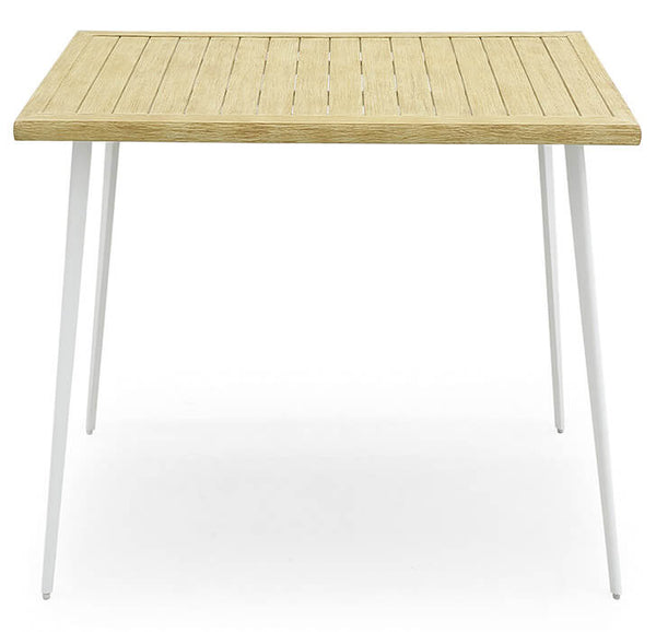 Gartentisch 90x90x75 cm in Kraus Leonardo Weißer Stahl und Holzoptik online