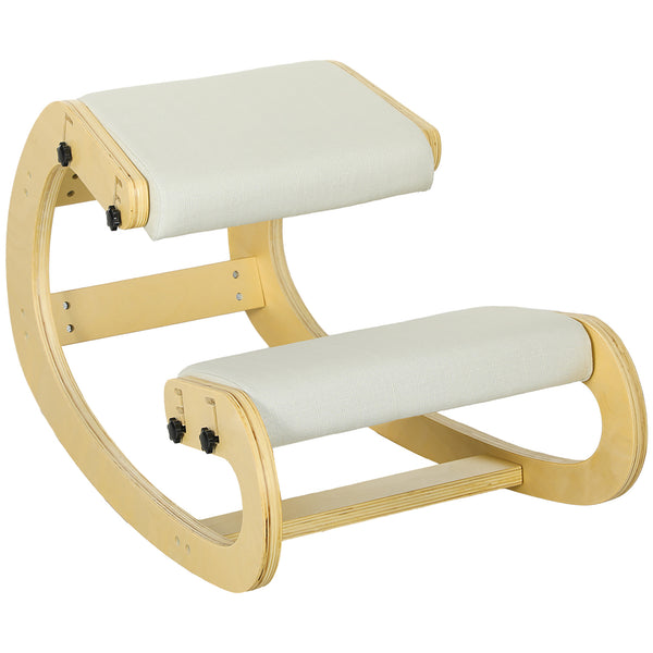 Sedia Inginocchiatoio Regolabile in 6 Posizioni 55x85x55 cm in Tessuto Effetto Lino e Legno di Betulla Crema prezzo