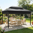 Gazebo da Giardino 4x3 m con Tende Laterali Doppio Tetto Fori di Drenaggio Grigio Scuro      