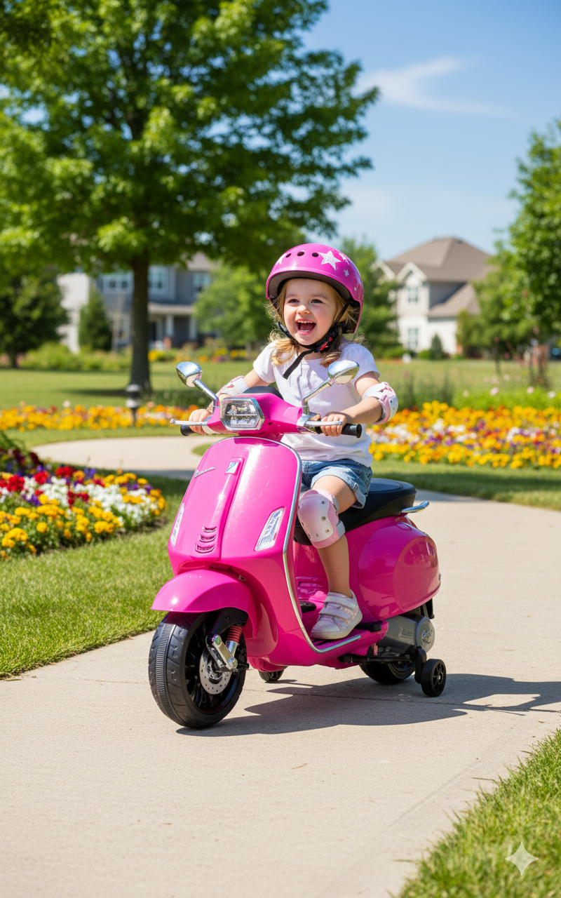 Moto Elettrica per Bambini Licenza Ufficiale Piaggio Vespa Sprint 12V con Rotelle Luci e Suoni Rosa