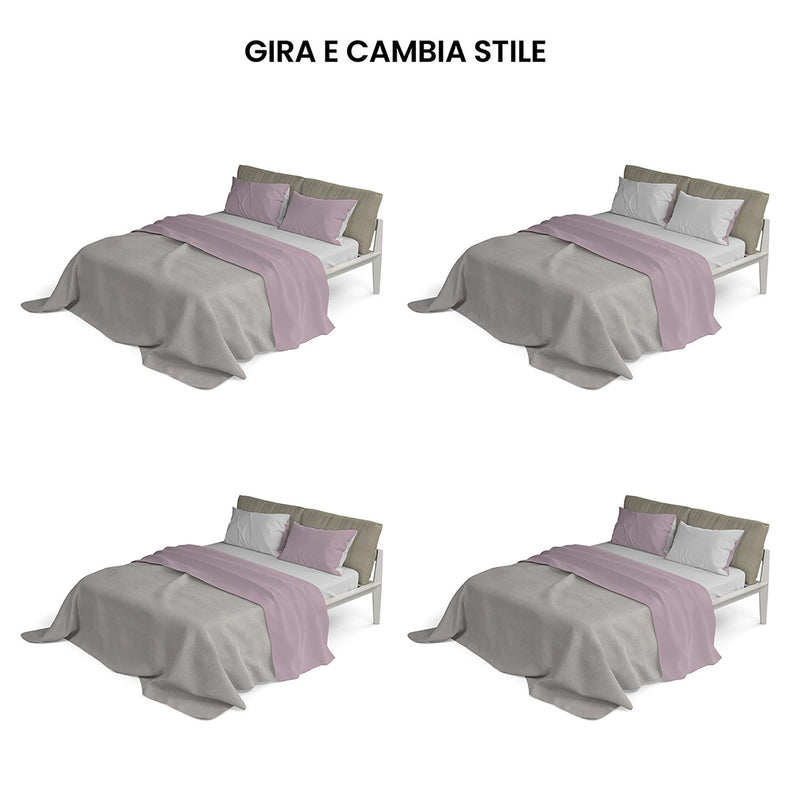 Set Lenzuola Sopra Sotto e Federe Doubleface Rosa Antico\/Grigio Chiaro