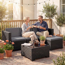 Set 5 Pezzi Salotto da Esterno con Divano Modulare e Tavolino con Piano in Vetro in Rattan PE Grigio      
