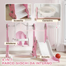 Scivolo per Bambini 4 in 1 con Altalena Scaletta da Arrampicata e Cestino da Basket in PP e PE Rosa      