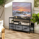 Mobile TV da 55" con Cassetti Pieghevoli in Tessuto e Mensola 120x29x56cm in Metallo e MDF Nero      