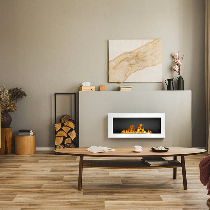 Camino a Bioetanolo da Parete o Incasso 90x12x40 cm Lucca Bianco      