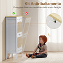 Scarpiera Slim Stile Boho con 2 Cassetti Ribaltabili per 14 Paia di Scarpe 80x24x95,5 cm Anta con Pannello in Rattan Bianco   