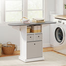 Mobile Asse da Stiro Pieghevole 121x37x89,5 cm a Rotelle con Ripiano Aperto e 3 Cassetti in MDF Bianco e Grigio      