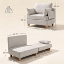 Poltrona Letto Singolo 2 in 1 Pieghevole Salvaspazio 94x63x89 cm con Cuscini in Tessuto Misto Crema      