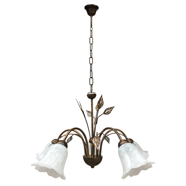 Kronleuchter 5xE14 Braun Gold Rahmen Weiß Schwammglas E-Energy Teresa online