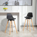 Set 2 Sgabelli Bar 43x43x91 cm con Schienale Poggiapiedi in Acciaio Seduta Imbottita Gambe in Legno e PU Nero      