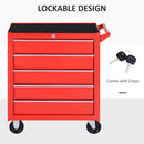 Carrello da Lavoro con 5 Cassetti Porta Utensili 69x33x75 cm in Acciaio Rosso
