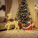 Renna Natalizia Illuminata con Slitta 80x23x125 cm con 95 LED Bianco Caldo 8 Modalità e Timer in Metallo e Poliestere Oro      