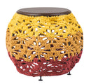 Pouf Etnico in Metallo e Legno Muticolor