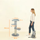 Albero Tiragraffi per Gatti Alto 103.5 cm con Lettino e Amaca, Rivestimento in Peluche, Grigio Chiaro      