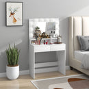 Consolle Trucco con Specchio e 10 Luci LED Stile Hollywood 80x40x135 cm in Melamina Bianco  