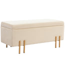 Panca Fondo Letto Contenitore 100x40x42 cm Rivestimento in Velluto Beige   