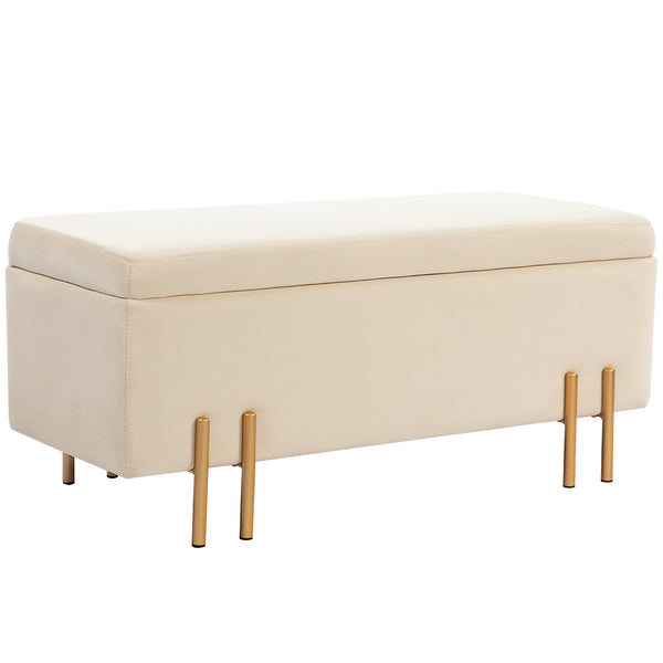 acquista Panca Fondo Letto Contenitore 100x40x42 cm Rivestimento in Velluto Beige