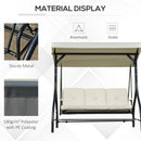 Dondolo Letto 3 Posti 195x117x174 cm in Metallo e Poliestere Nero e Beige