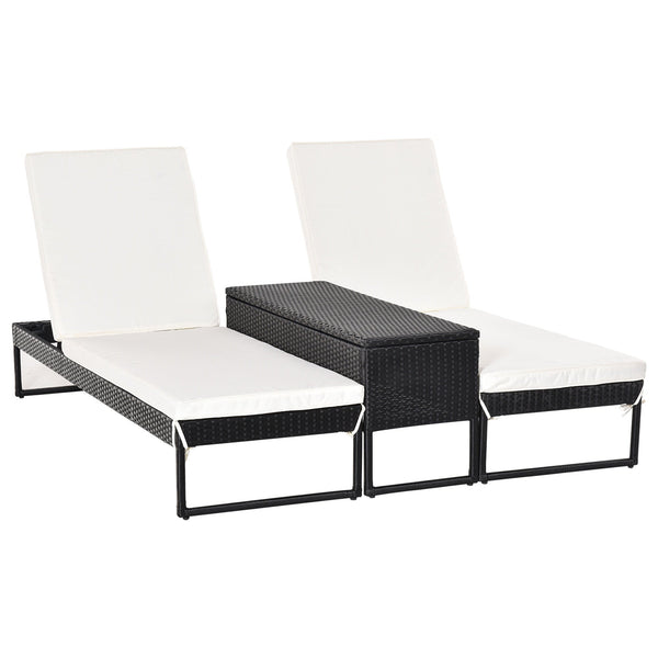 acquista 2er-Set Sonnenliegen mit Couchtisch aus schwarzem und weißem Rattan