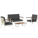Set 4 Pezzi Salotto da Giardino Divano 2 Posti 2 Poltrone e Tavolino in Legno di Acacia e Metallo Grigio      