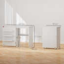 Mobile per Macchina da Cucire Pieghevole con Piano Ampio 3 Contenitori Mensola Inferiore e Ruote in Pannello di Particelle Bianco      