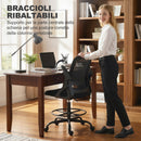 Sedia da Ufficio Ergonomica 58x63x105-126 cm con Supporto Lombare e Poggiapiedi in Tessuto e Acciaio Nero      
