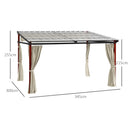 Pergola con Tende Laterali e Tetto Retrattile in PC 345x300x215-255 cm in Alluminio e Metallo Crema
