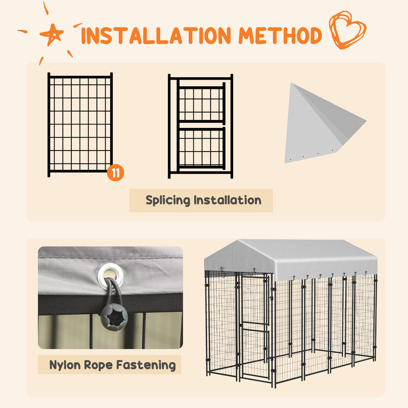 Recinto per Cani da Esterno con Tetto 239x121x183 cm in Metallo Argento