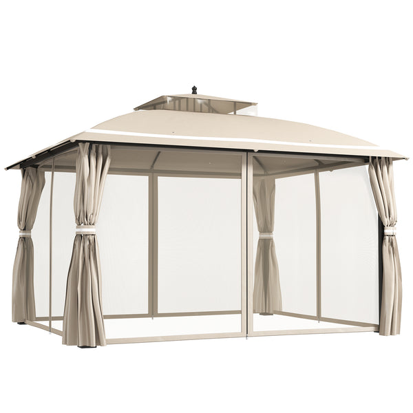 Gazebo da Giardino 370x303x290 cm Tende Laterali e Zanzariere Beige online
