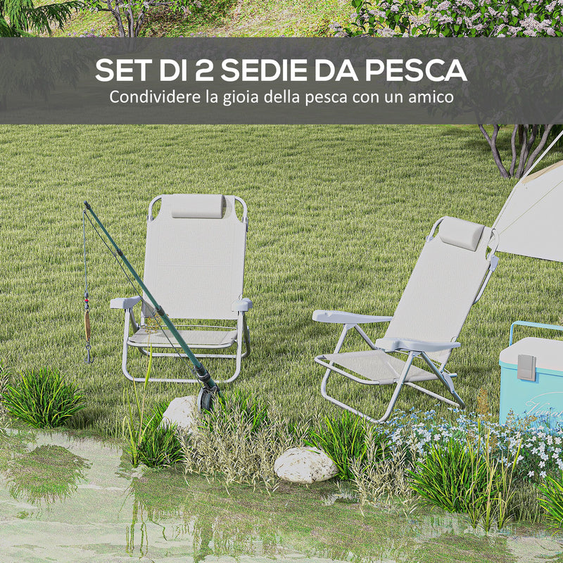 Set 2 Sedie da Campeggio Pieghevoli 62x65x80 cm Reclinabili su 6 Livelli Grigio Chiaro  