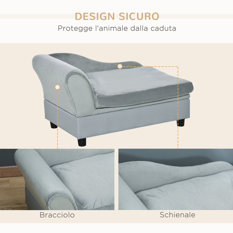 Cuccia Divanetto per Cani con Spazio Portaoggetti e Cuscino 76x45x43 cm Grigio Chiaro