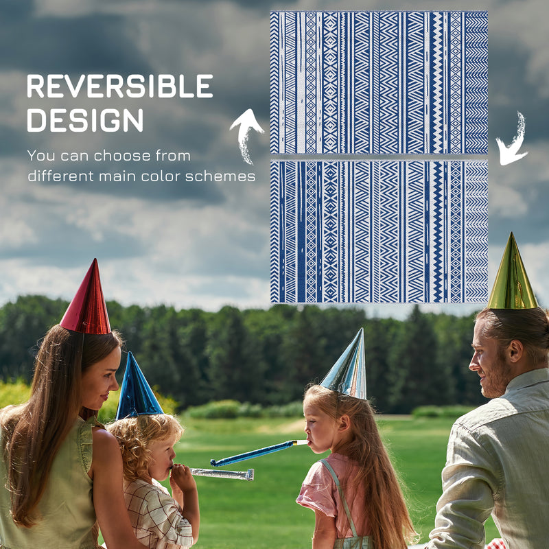 Tappeto per Esterno 182x274 cm Pieghevole e Reversibile  in Polipropilene Blu e Bianco