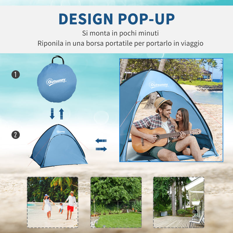 Tenda da Spiaggia Campeggio per 2-3 150x115x110 cm con Tasche Portaoggetti Blu