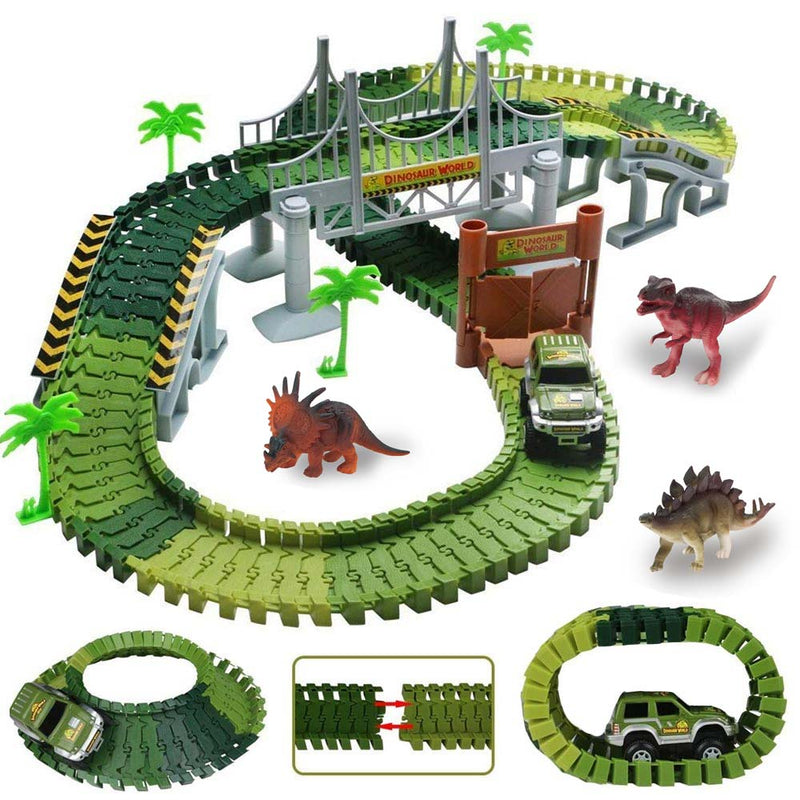 Pista Macchinine Flessibile Parco Dinosauri Costruzione 192pz con Macchinina-1