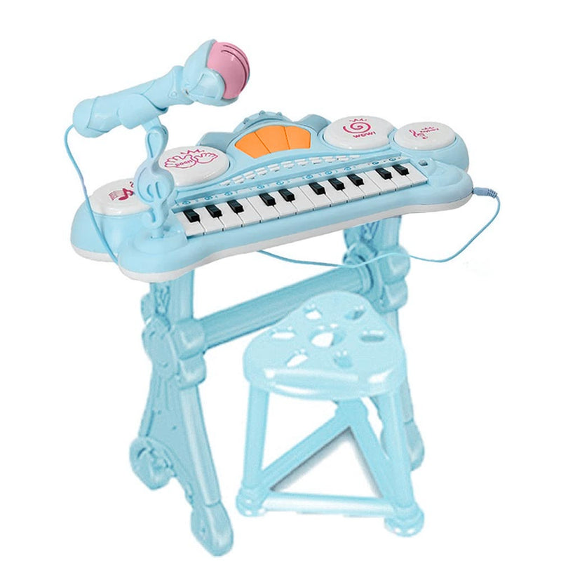 Pianola Tastiera Giocattolo Bambini 24 Tasti Microfono Attacco Mp3 Supporto Blu-1
