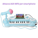 Pianola Tastiera Giocattolo Bambini 24 Tasti Microfono Attacco Mp3 Supporto Blu-3