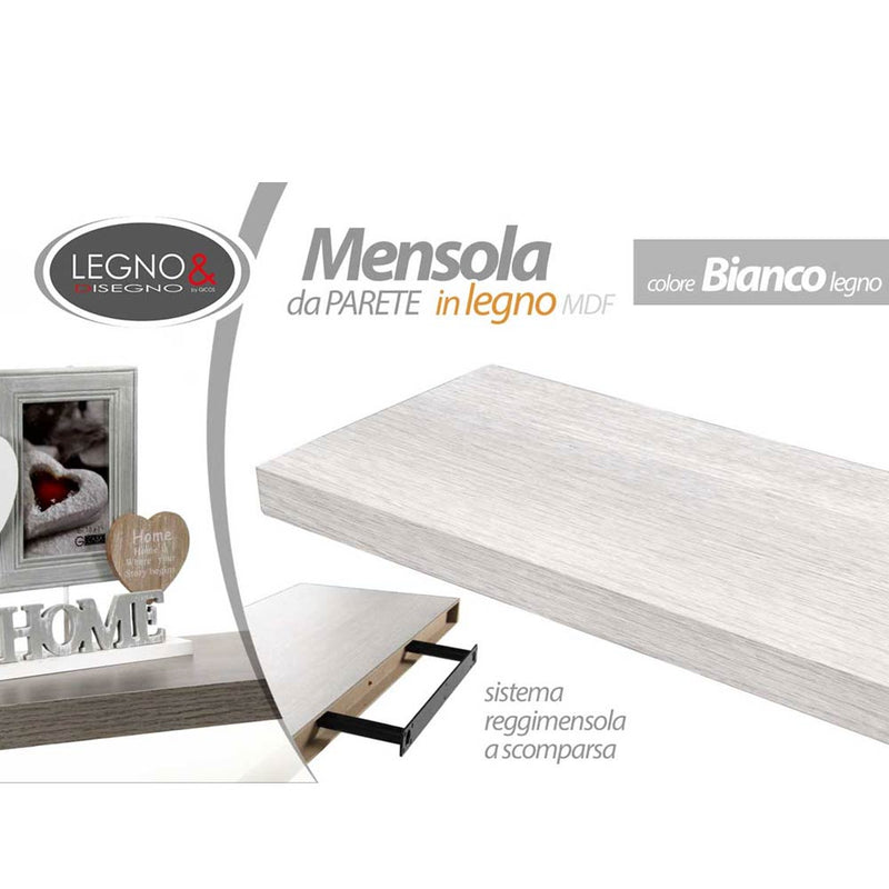 Mensola Parete Rettangolare Scaffale 60x25x4cm Libreria Legno MDF Bianco-2