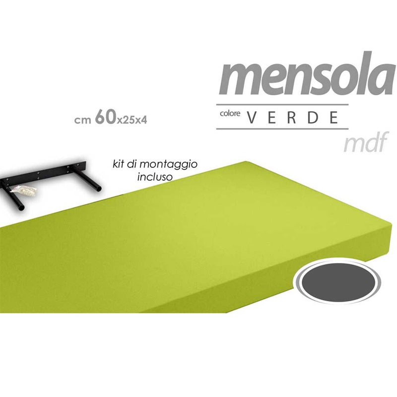 Mensola Parete Rettangolare Scaffale 60x25x4cm Libreria Legno MDF Verde-3
