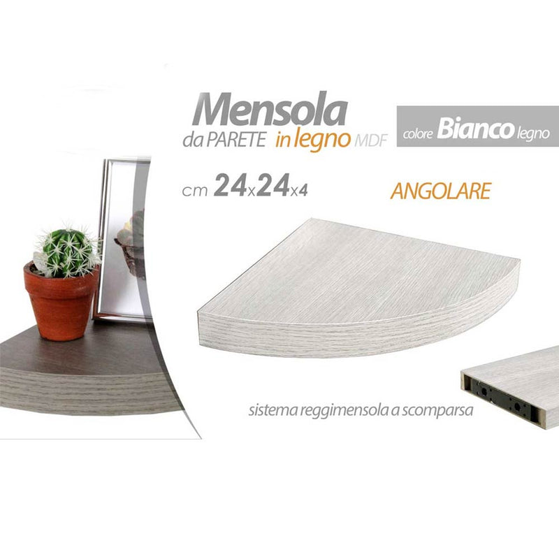 Mensola Parete Angolare Scaffale Ripiano ad Angolo in Legno MDF Bianco 24x4cm-2