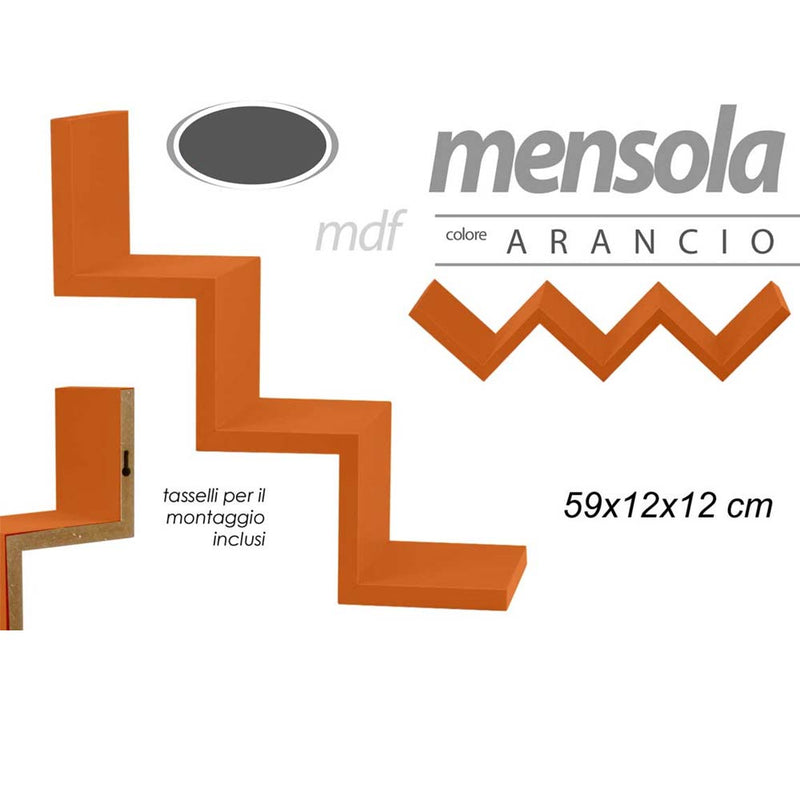 Mensola Parete Moderna Design Zig Zag Mensole Muro Scaffale 3 Ripiani Arancione-3