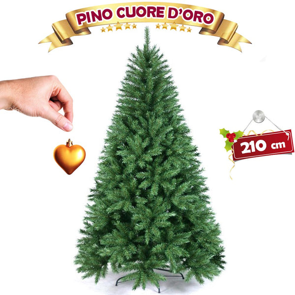 Albero Di Natale 210 Cm Pino Cuore D'oro Verde Folto 975 Rami Base A Croce online