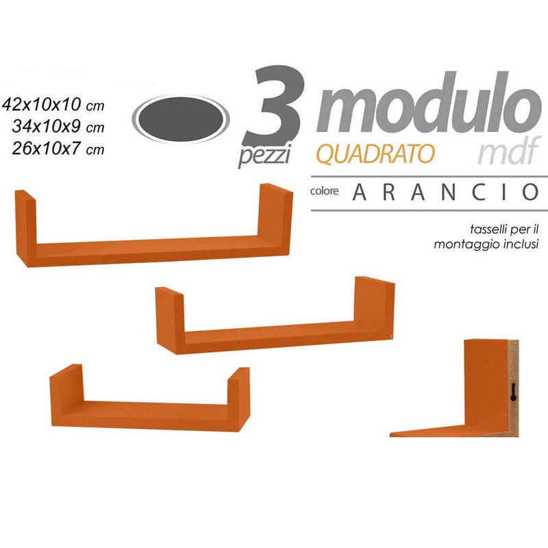 Set 3 Mensole da Parete Moderne Design con Bordi Mensola Scaffale Legno Arancio-4