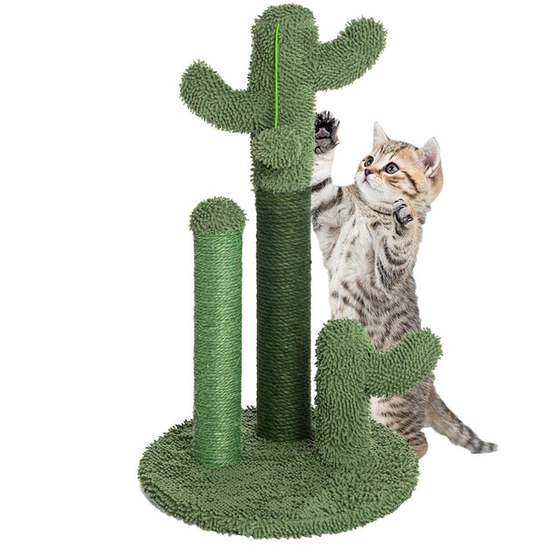 sconto Tiragraffi Graffiatoio Forma 3 Cactus per Gatti Verde con Pallina 44 x 72 cm