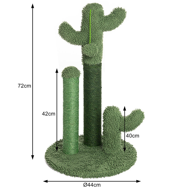 Tiragraffi Graffiatoio Forma 3 Cactus per Gatti Verde con Pallina 44 x 72 cm-2