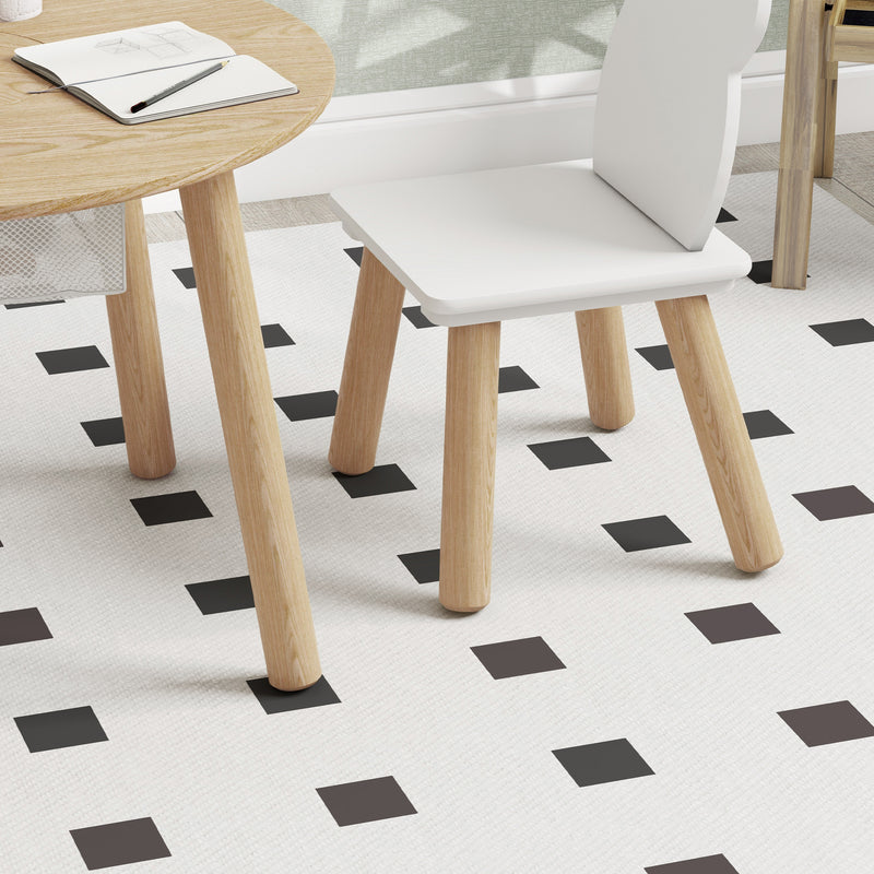 Set con Tavolo e 2 Sedie per Bambini con Schienale a Orsetto Tavolino con Vano Contenitore in MDF Bianco e Legno      